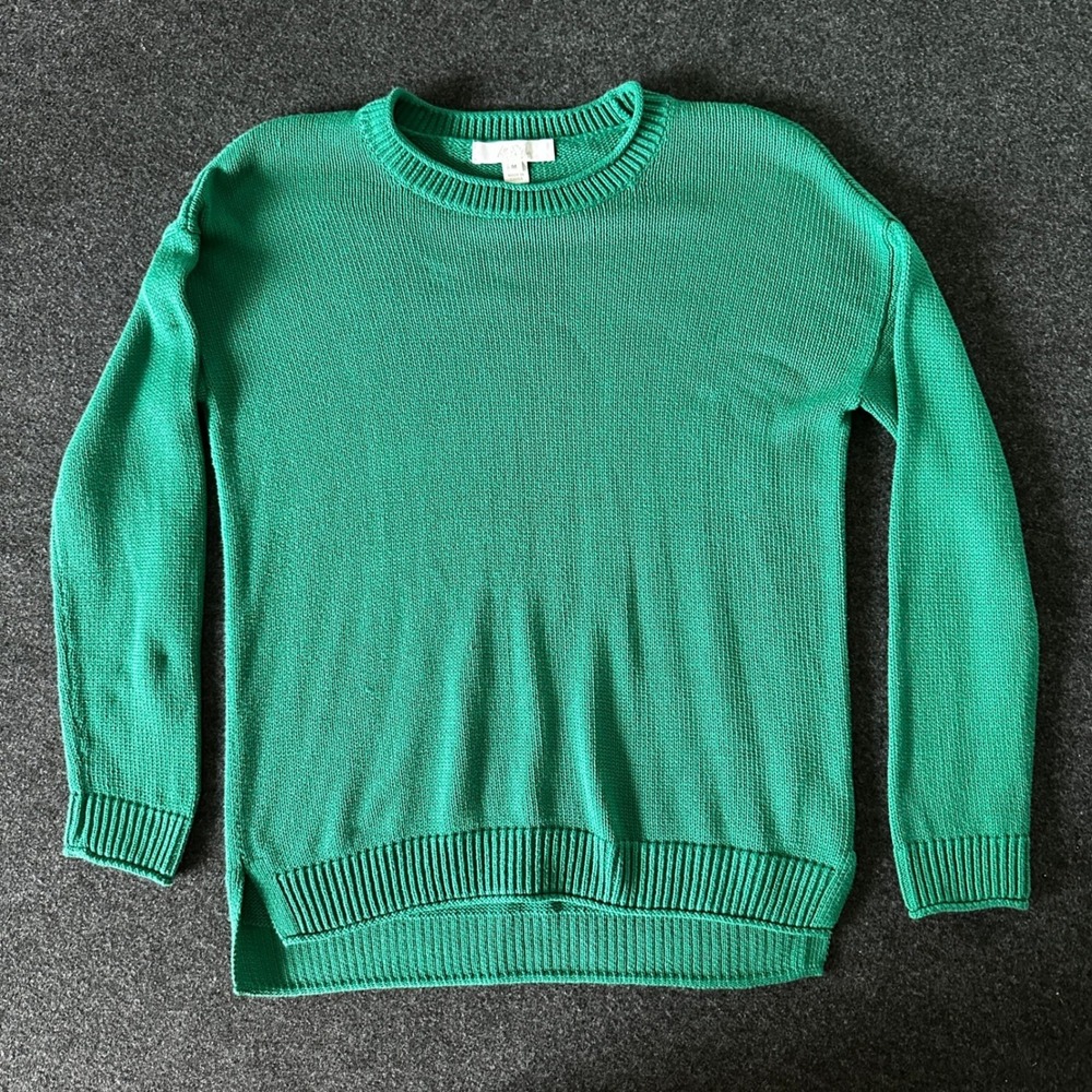 Lilly Pulitzer Green Cotton Knit Crewneck Sweater Womens Medium High Low Hem